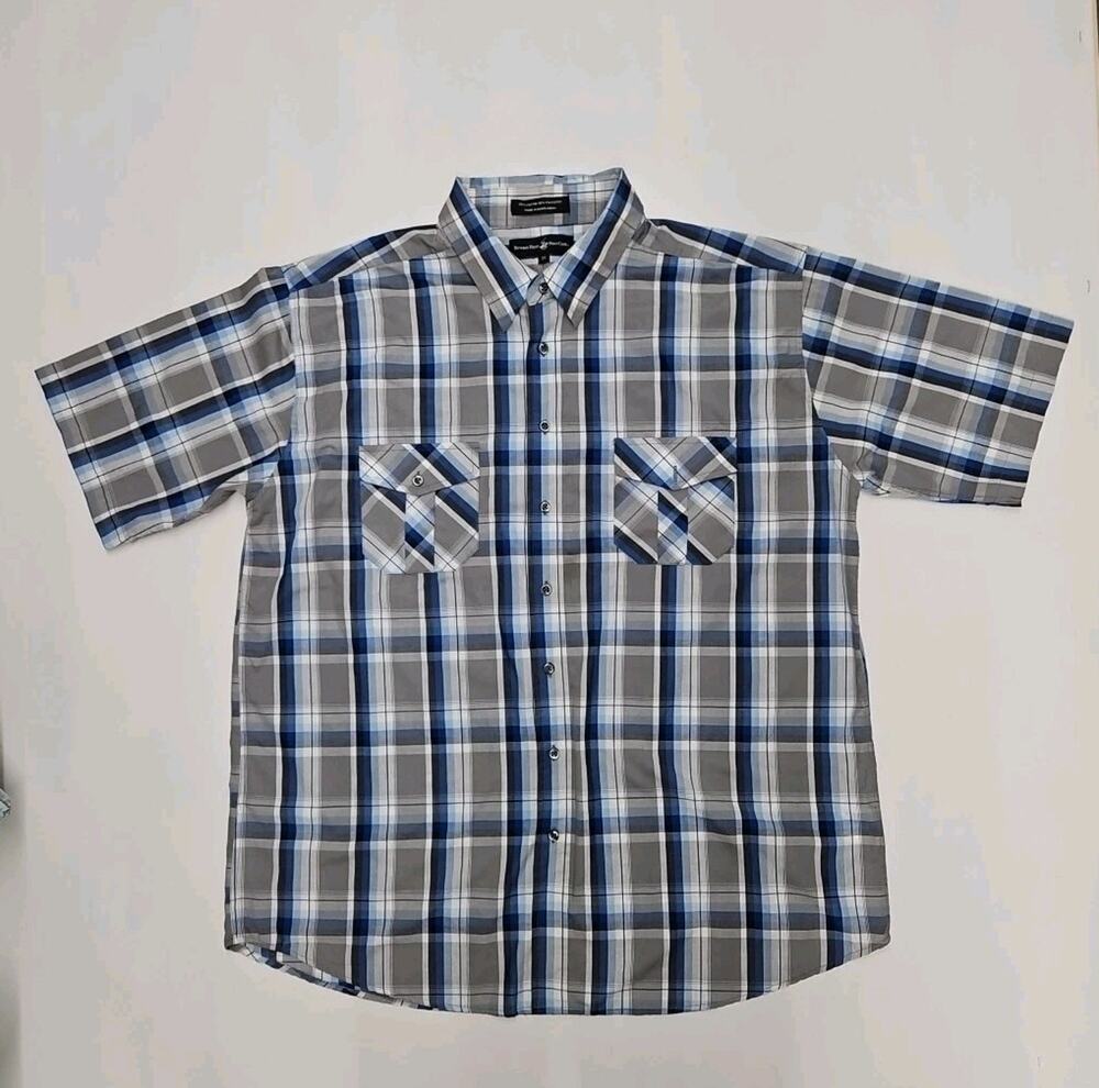 Beverly Hills Polo Club Shirt Mens Size 3X Blue Gray and White Mix Colors Plaid